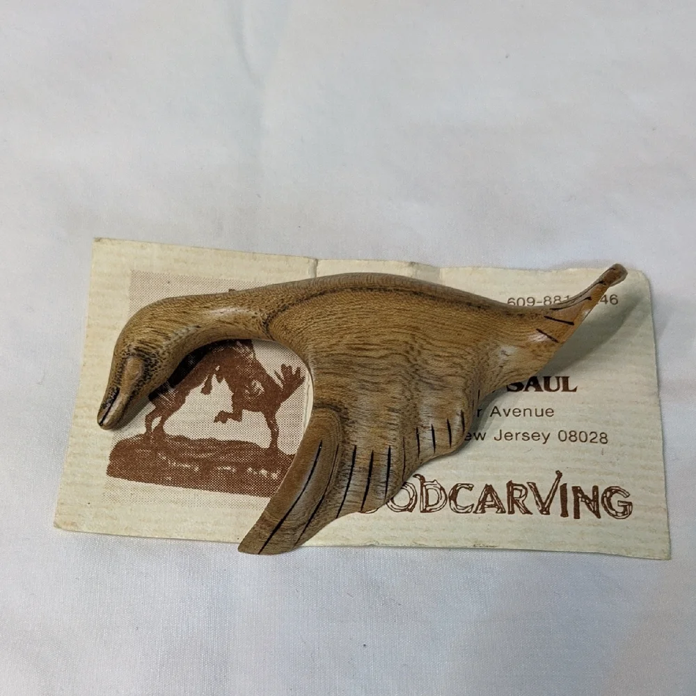 Hand Carved Wood Pin/Brooch, Artist Signed, Duck Or Goose In Flight, Unisex
